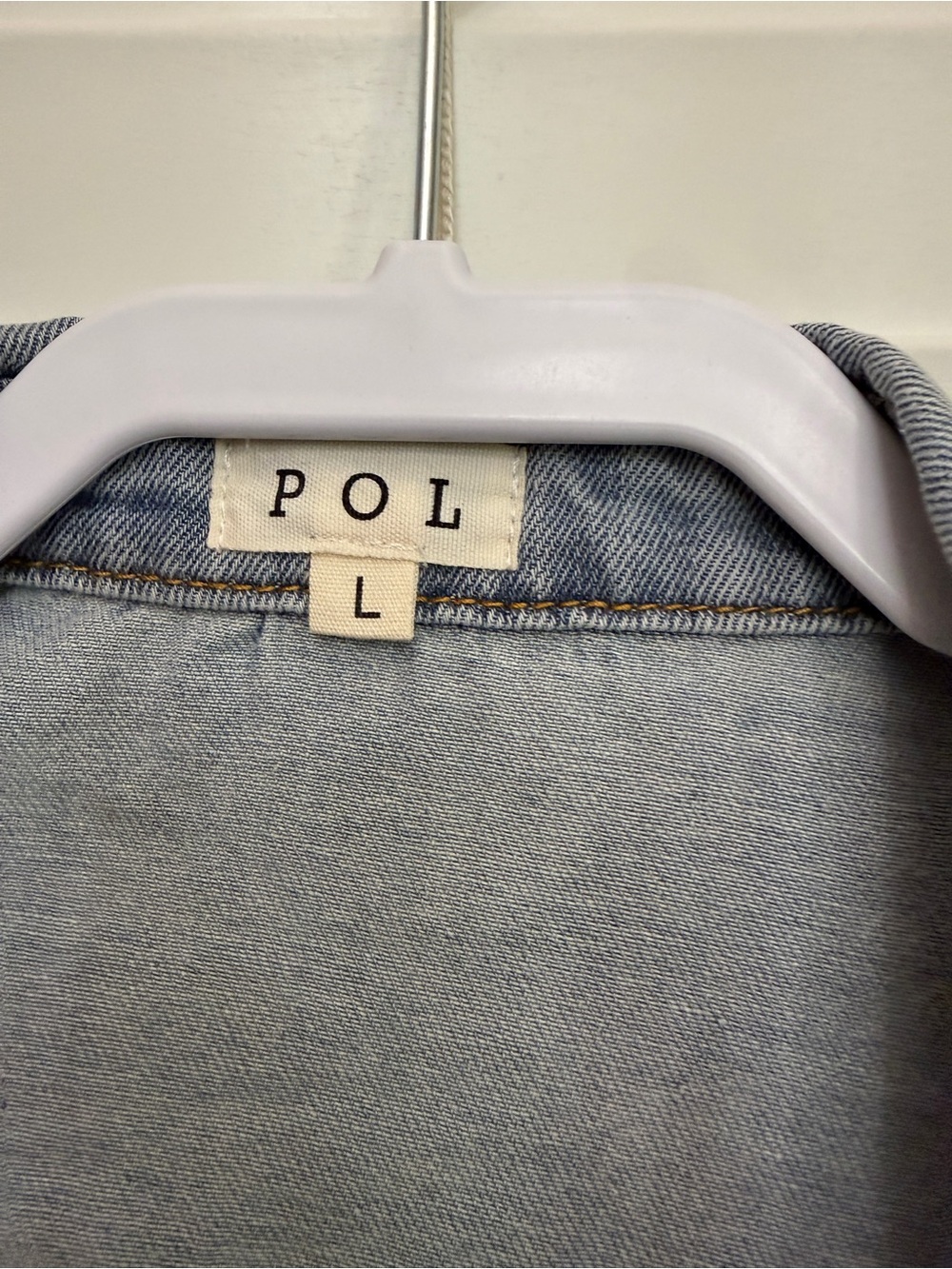 POL Lt Blue Denim Shacket with White Lace Panels - Picture 2 of 9